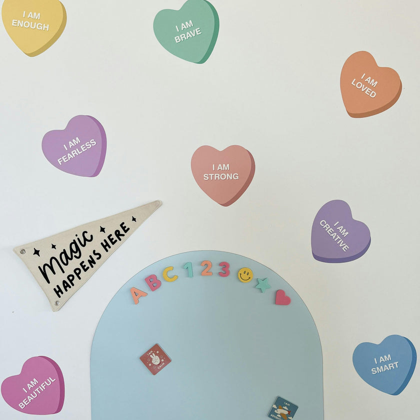 Peel & Stick Fabric Wall Stickers - Affirmation Candy Hearts Brights