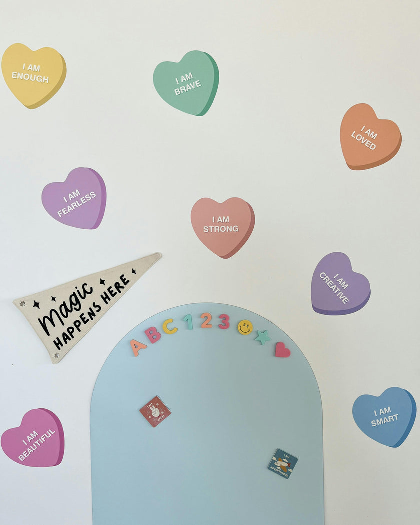 Peel & Stick Fabric Wall Stickers - Affirmation Candy Hearts Brights