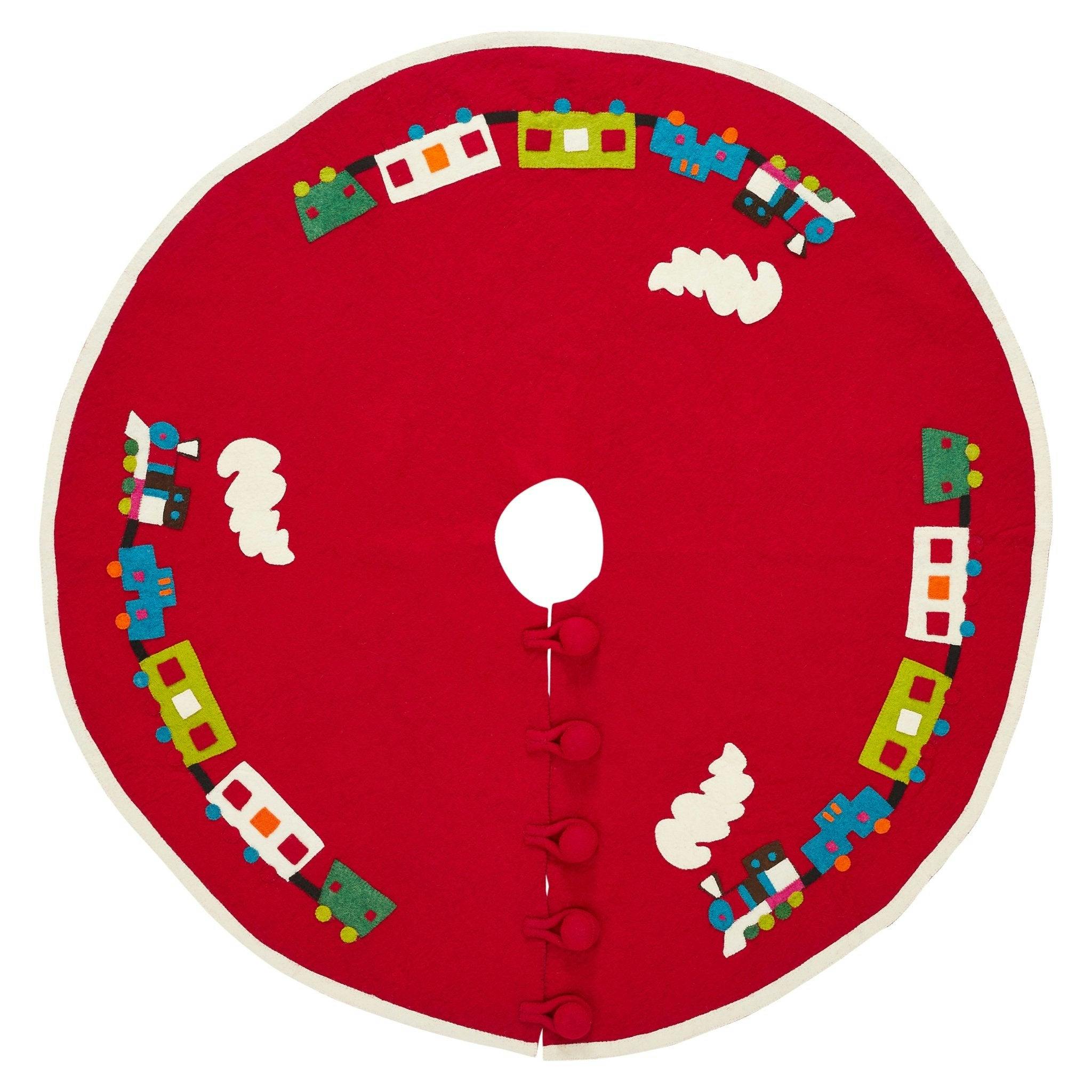 Handmade Toy Train Red Christmas Tree Skirt Felt 26