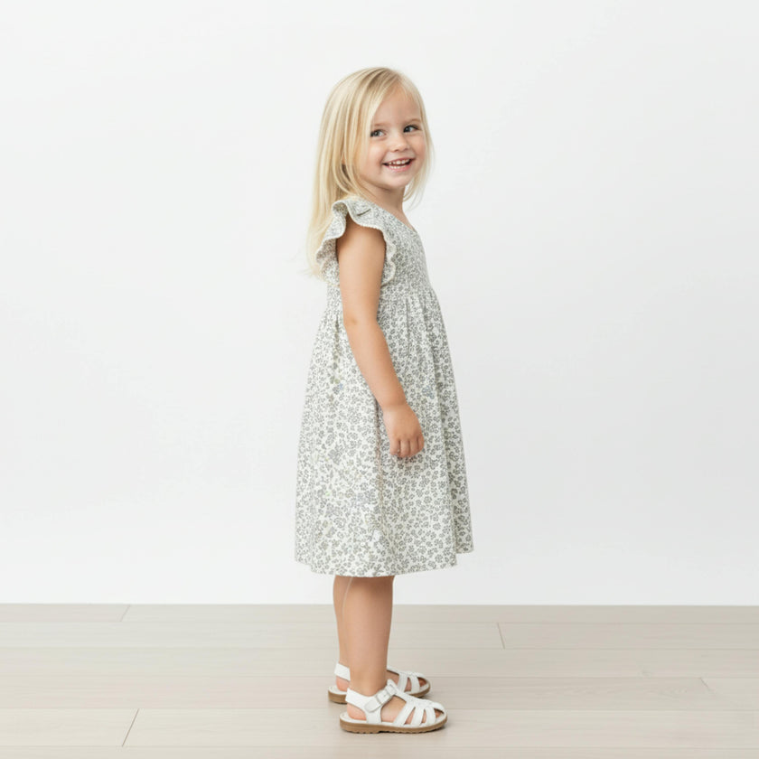 Organic Short Sleeve Flutter Dress - Tulle Floral
