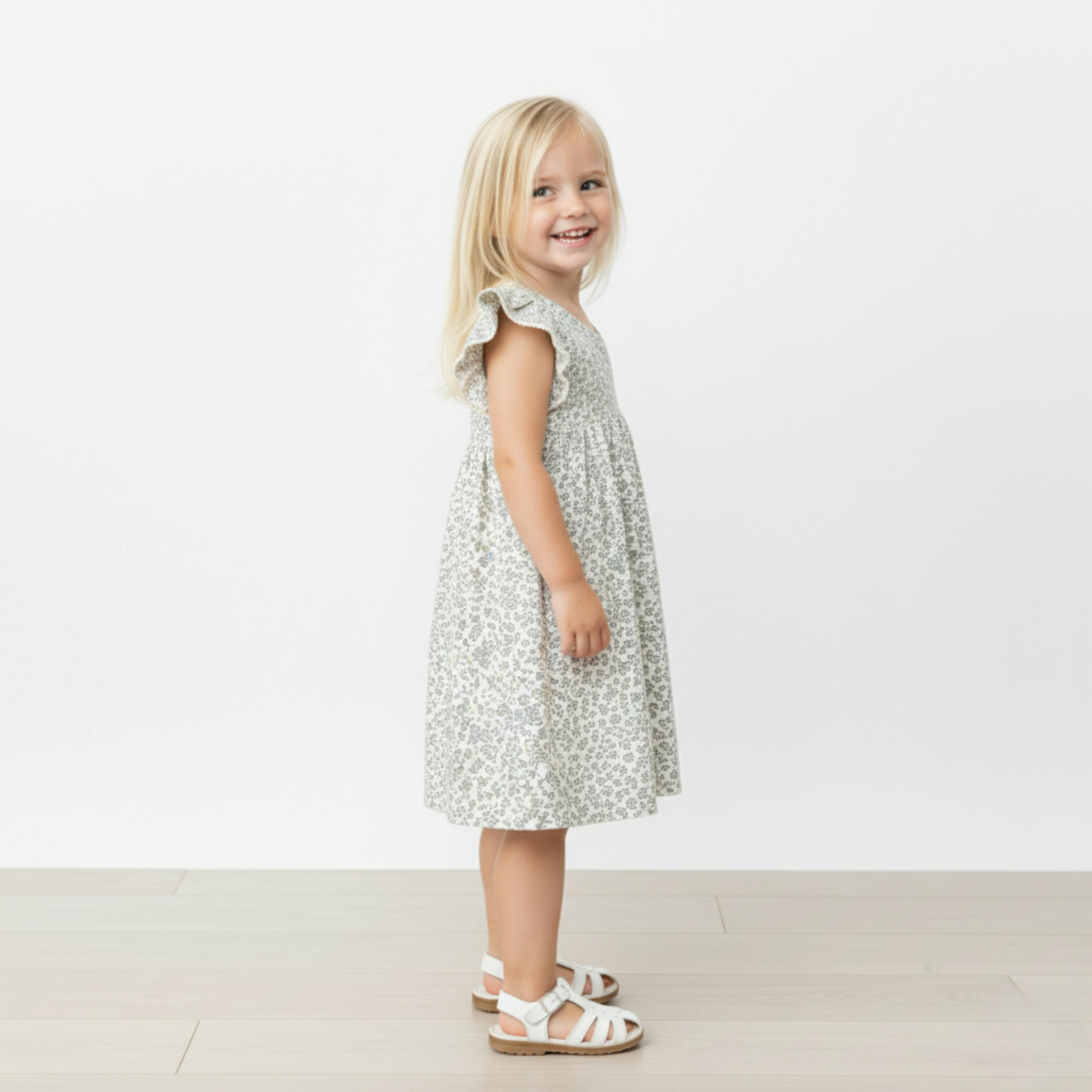 Organic Short Sleeve Flutter Dress - Tulle Floral