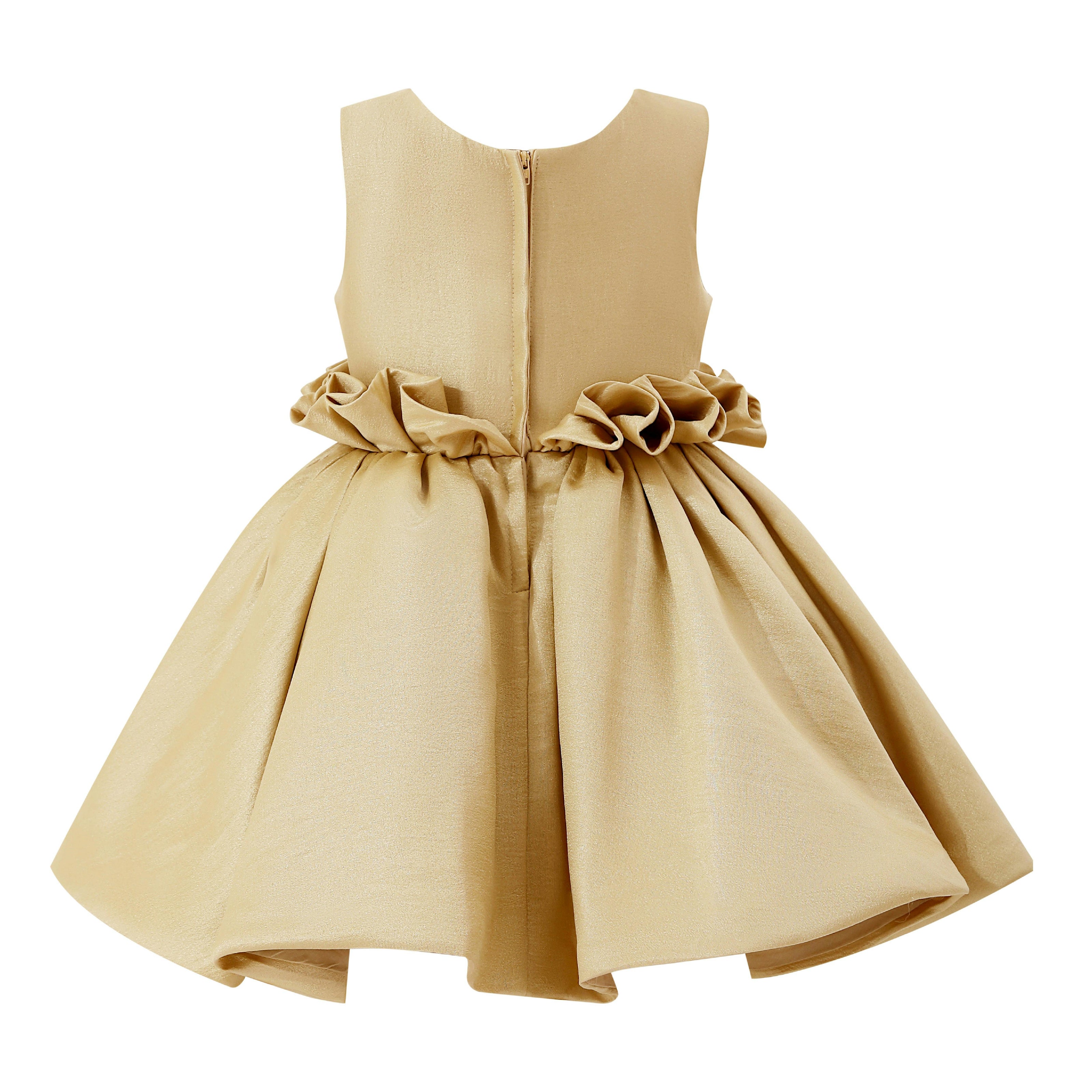 Gold Luminara Ruffle Waist Formal Dress