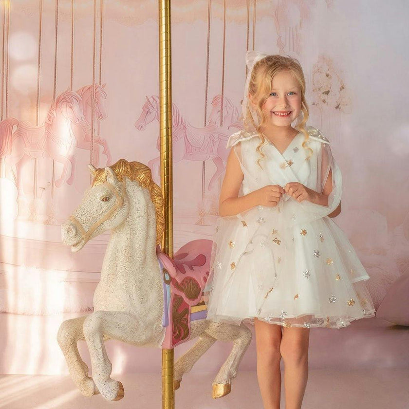Stardust Embroidered White Tulle Party Dress