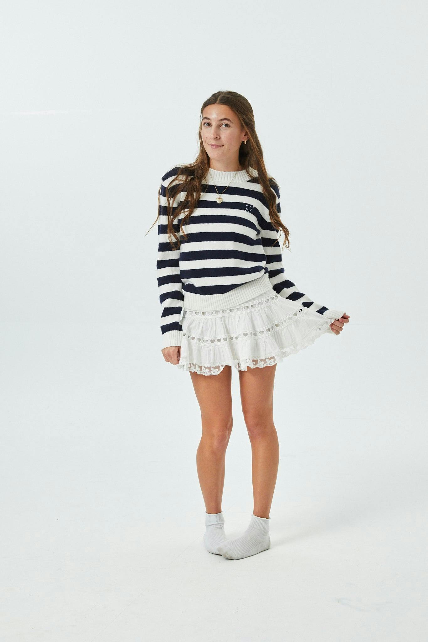 Tiegan Navy & White Stripe Sweater