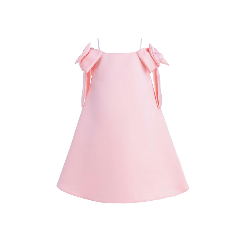 Pink Luneta Off-Shoulder Bow Dress