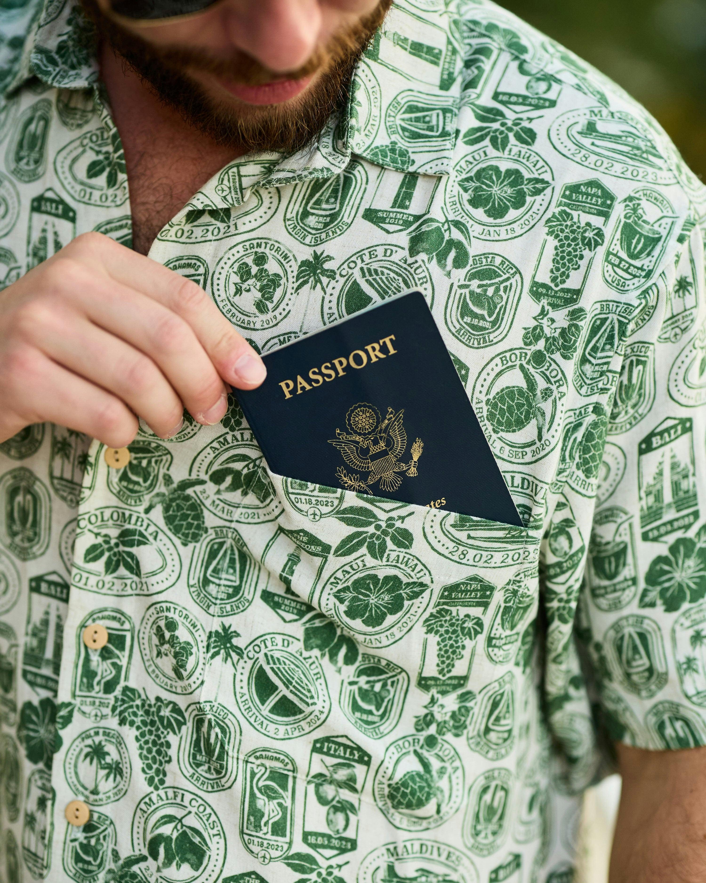 The Passport to Paradise - Men's Linen Passport Stamp Hawaiian Shirt