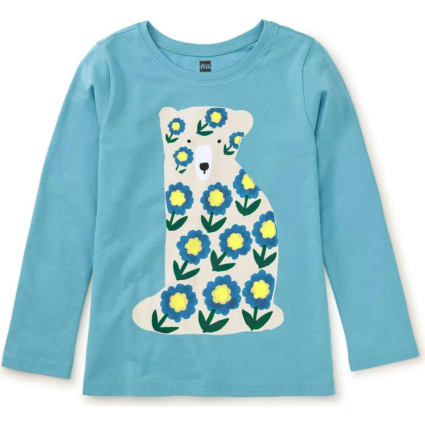 Flower Graphic Print Crew Neck Long Sleeve T-Shirt, Blue