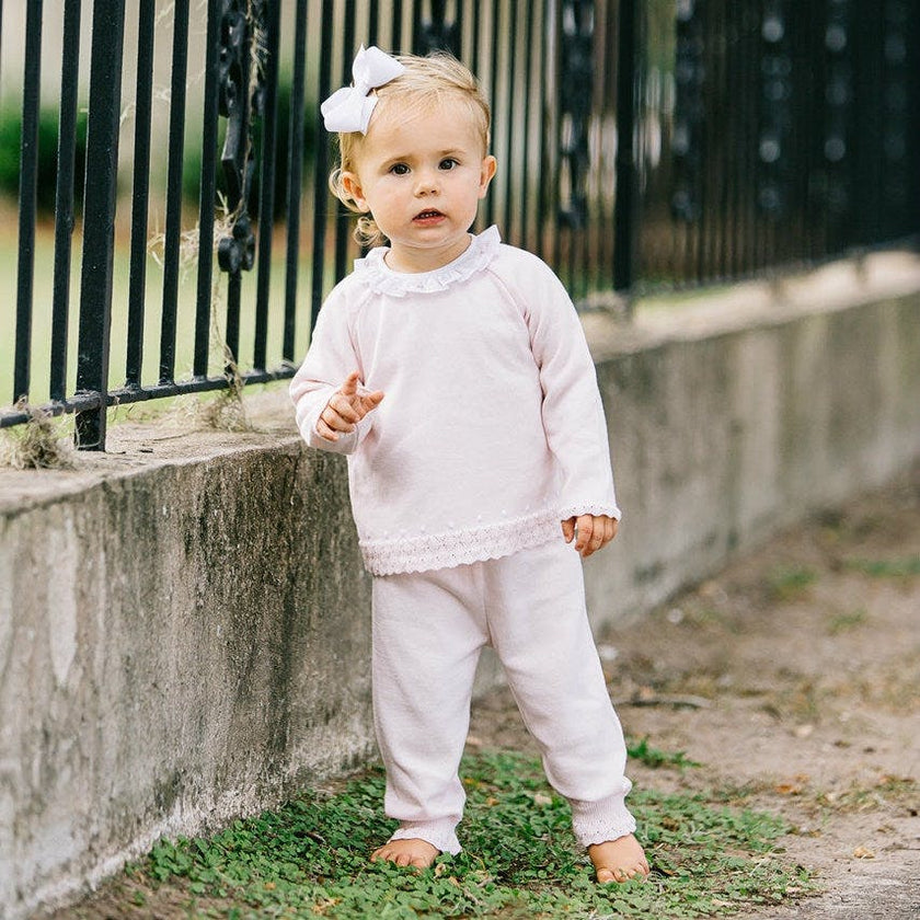 Rose Ruffle Collar Diamond Knit Set Pink