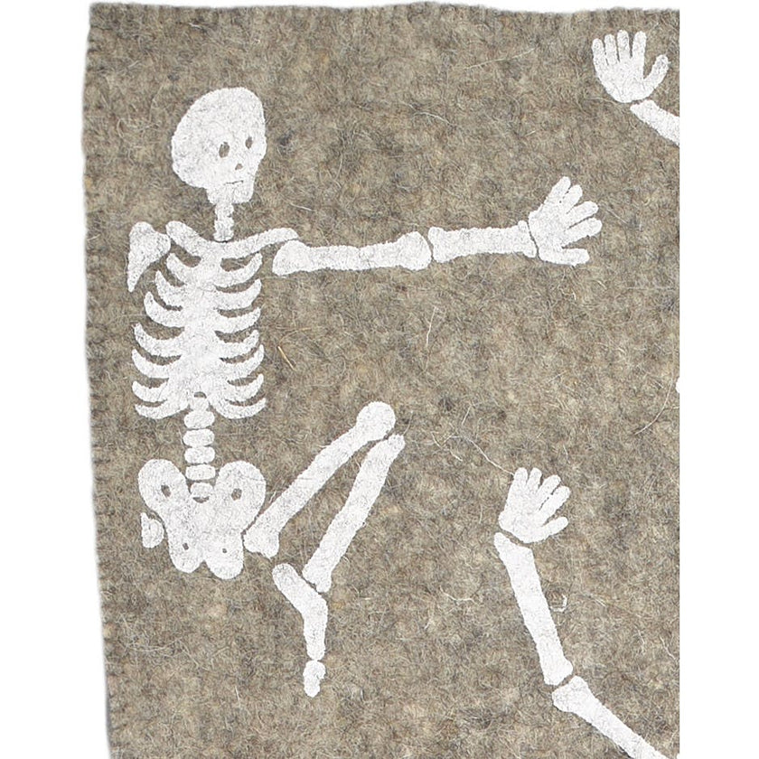 Hand Felted Wool Halloween Skeleton Table Runner - 16"x72"