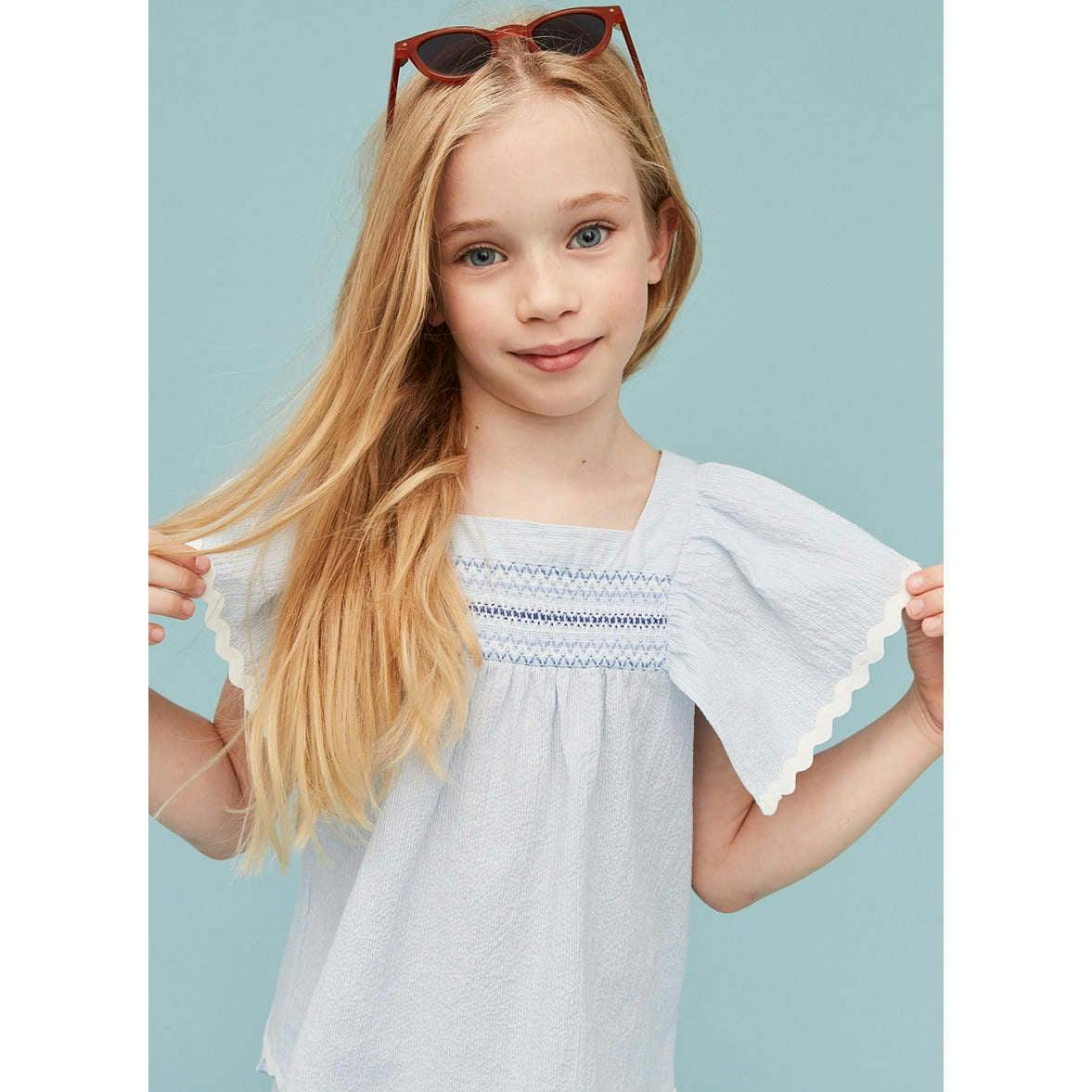 Seersucker Smocked Girl Blouse