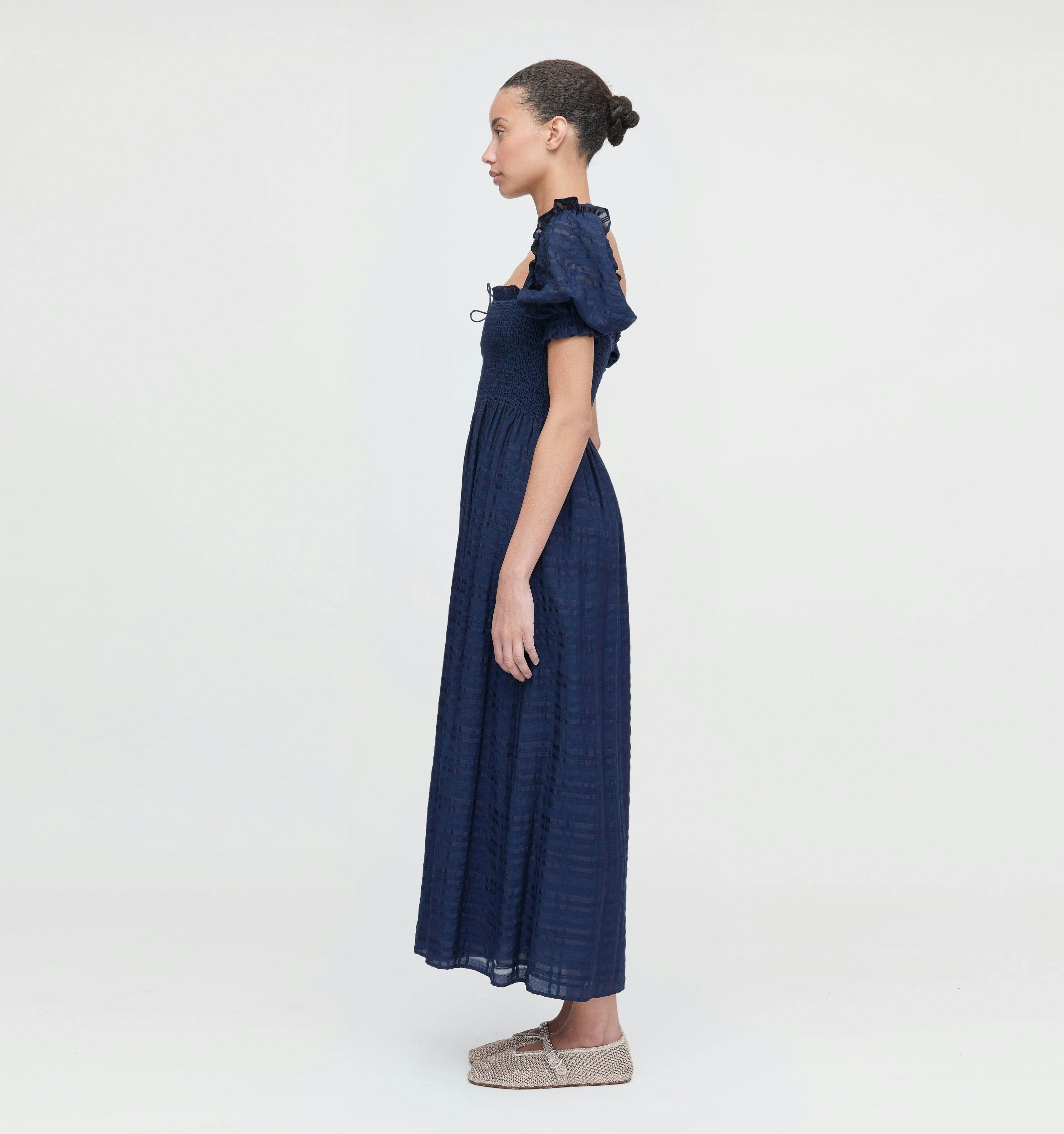 The Scarlett Nap Dress - Navy Sheer Plaid