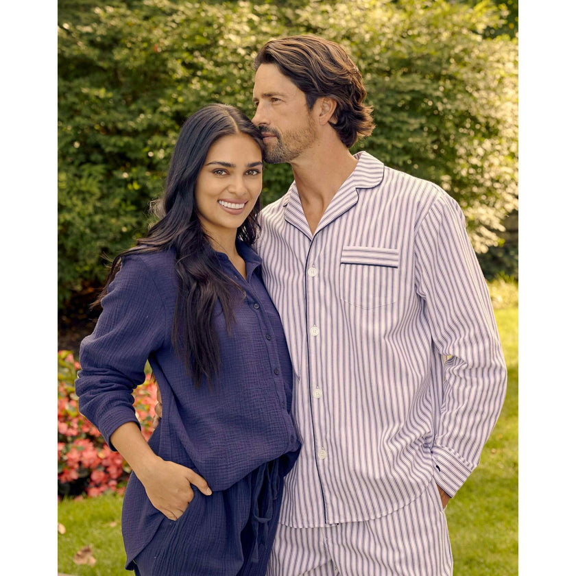 Men's Twill Pajama Set in Navy French Ticking