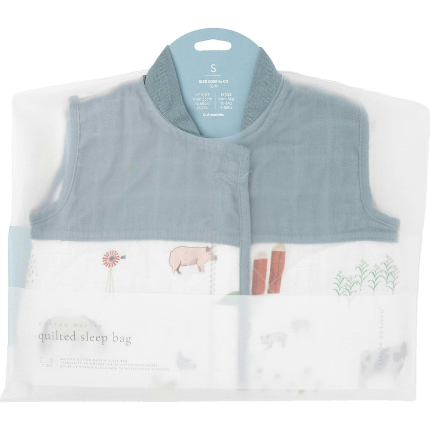 Cotton Muslin Quilted Sleep Bag - Farmyard