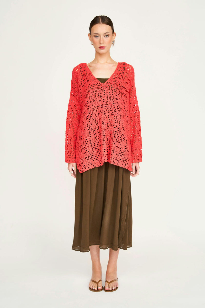 Madrid Hand Crochet Tunic in Chili