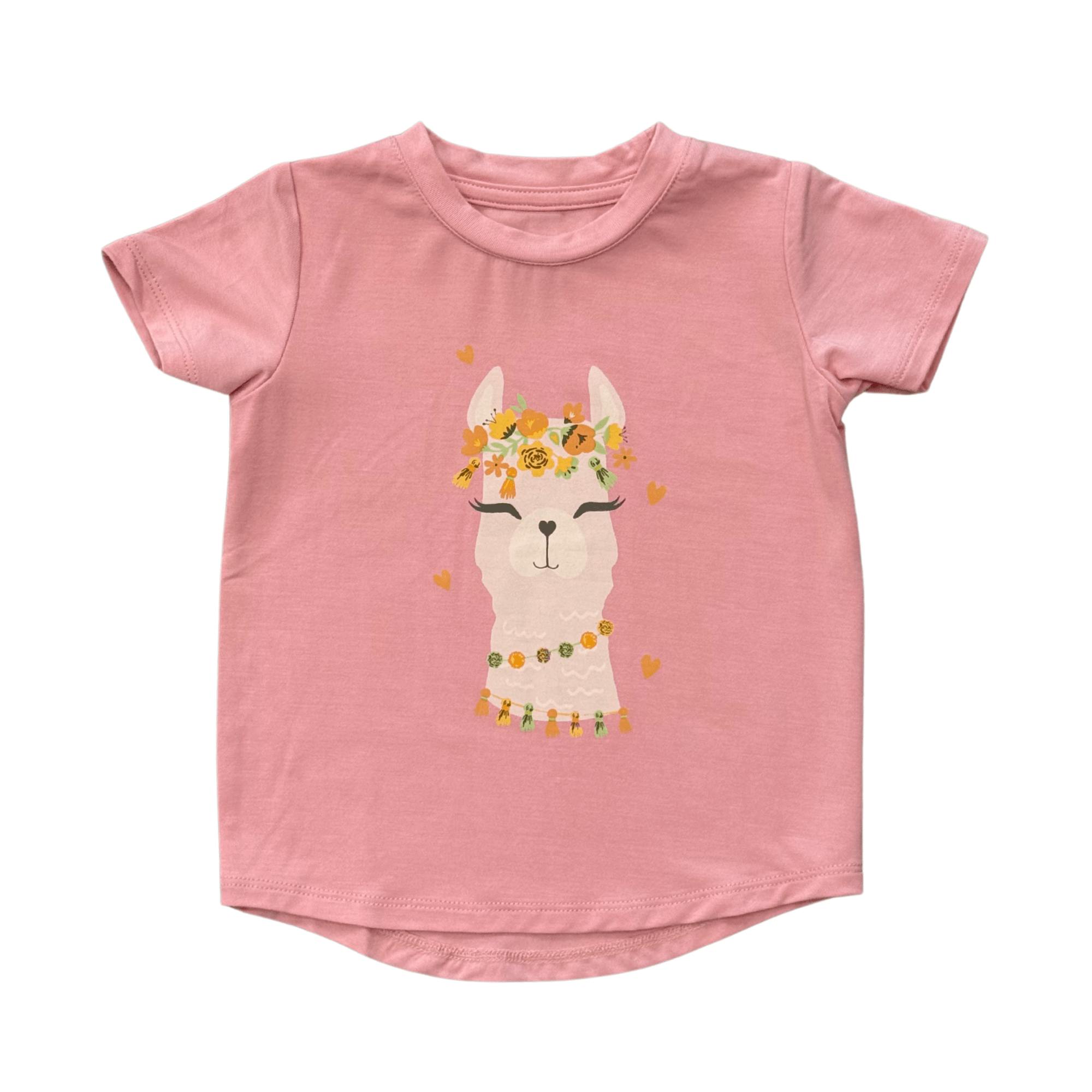 Girl's Short Sleeve Tee in Llamas