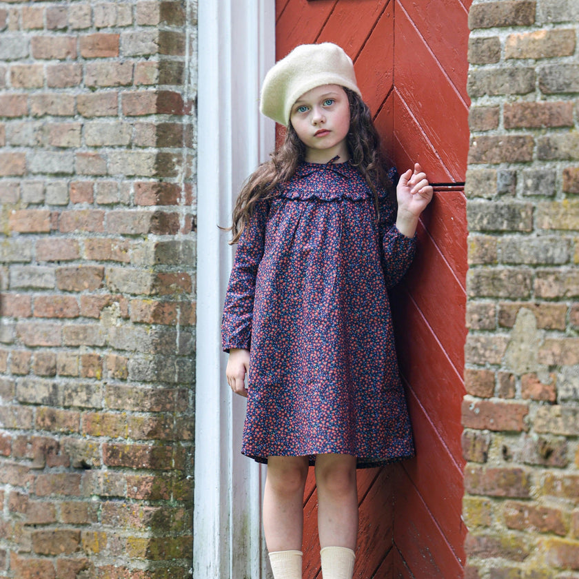 Floral Long Sleeve Ruffle Trim Yoke Dress