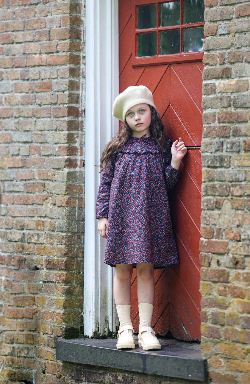Floral Long Sleeve Ruffle Trim Yoke Dress