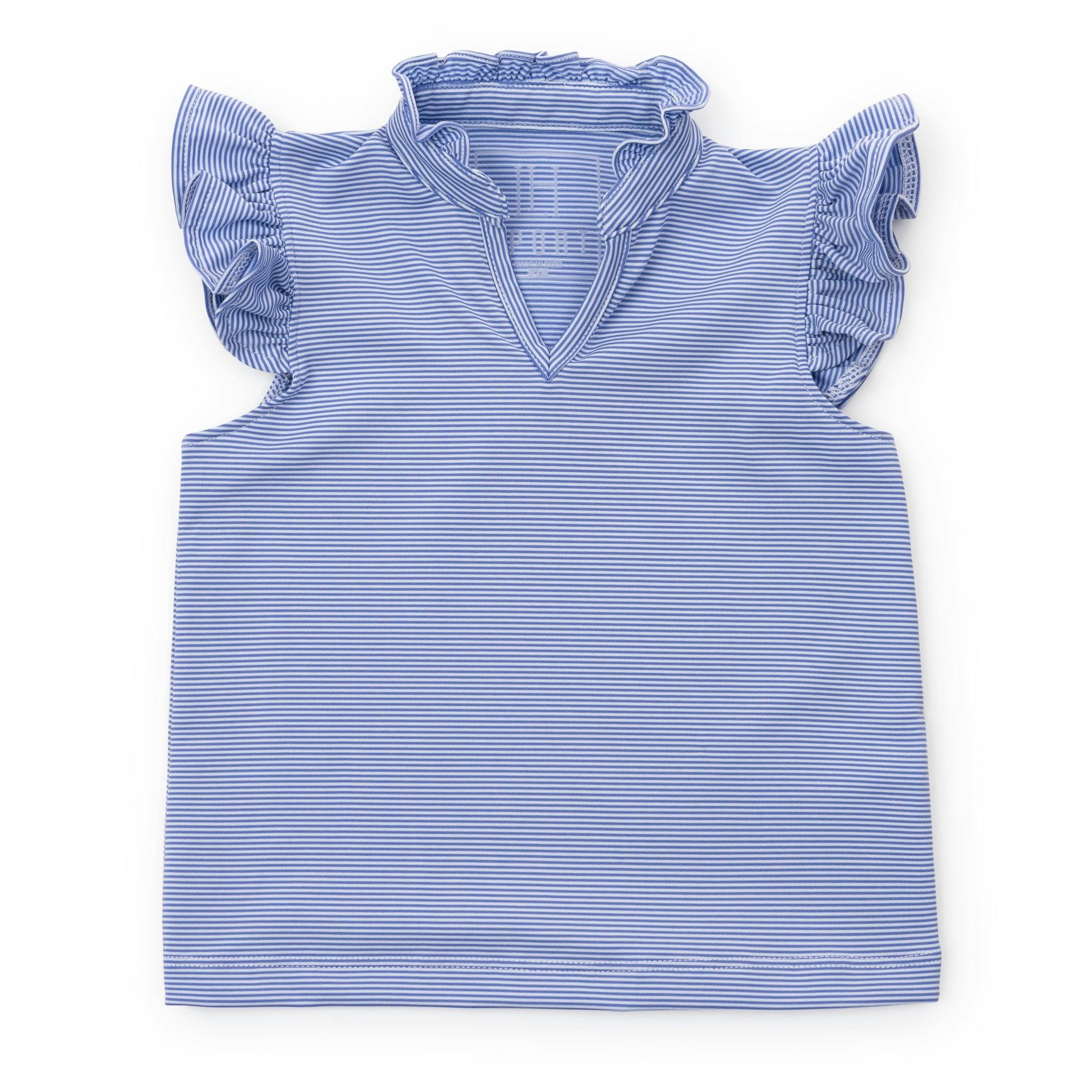 Ellie Girls' Sleeveless Performance Top by LH Sport Blue Stripes (Past Season)