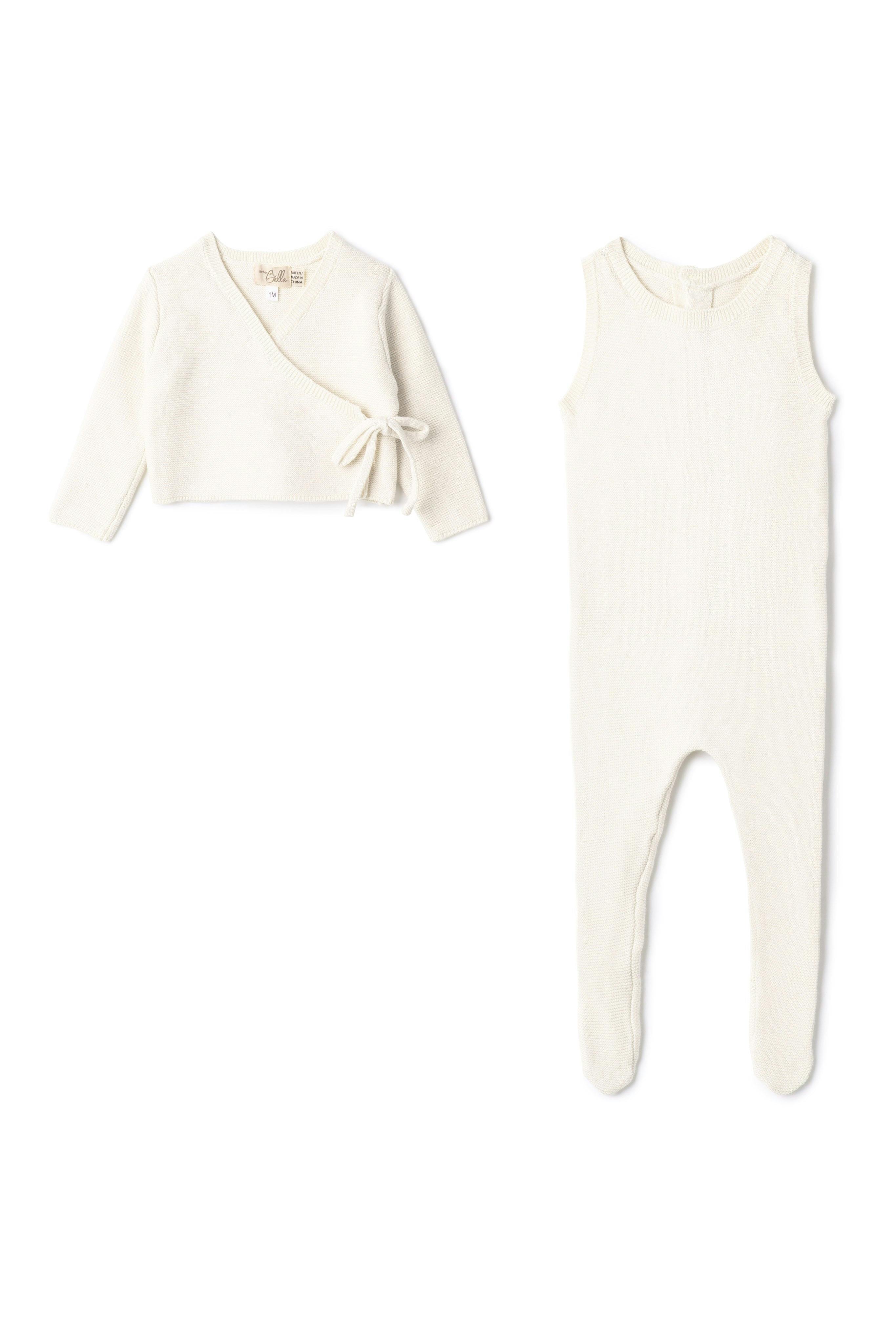 Wrap Knit Romper and Cardigan Two Piece Set