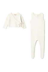 Wrap Knit Romper and Cardigan Two Piece Set