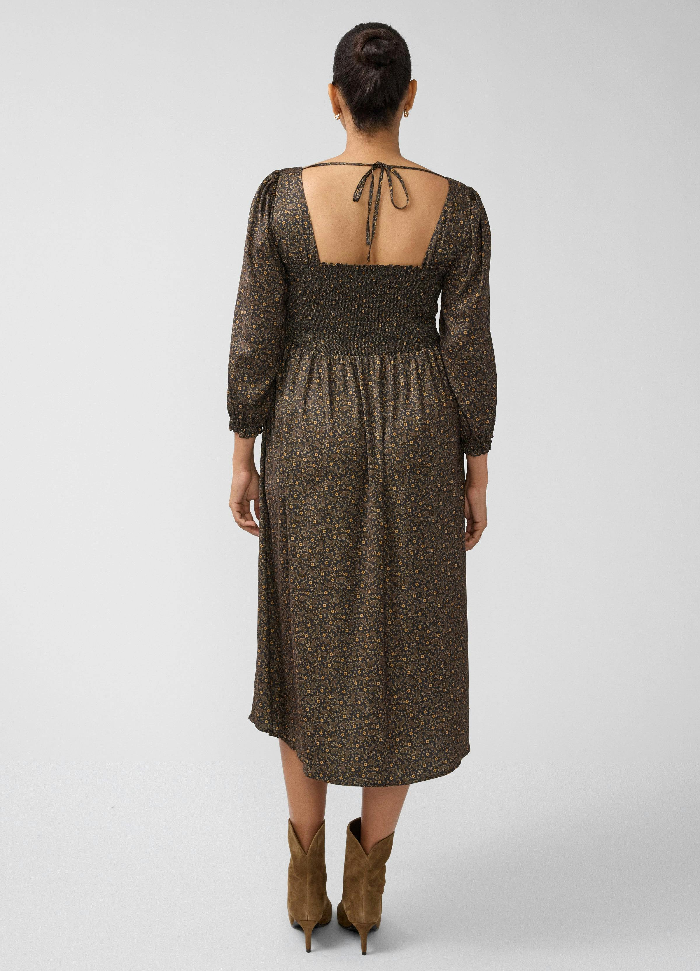 Smocked Sateen Maternity and Nursing Midi Dress
