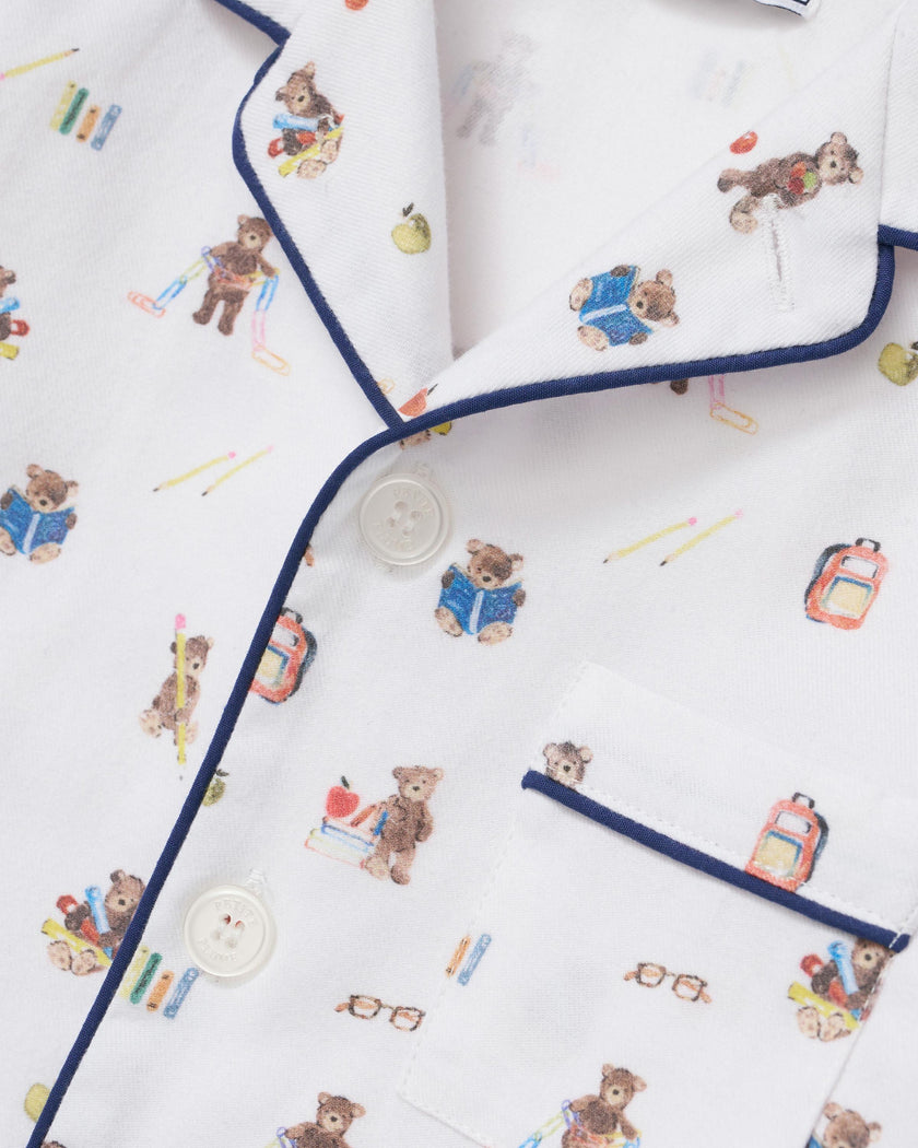 Kid's Twill Pajama Short Set in Teddy Goes To School