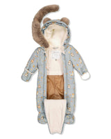 Baby One Piece Snowsuit Adapted For Car Seats Blue Animal Print