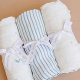 Blue Stripe Swaddle and Lovey Set - Cream Bear