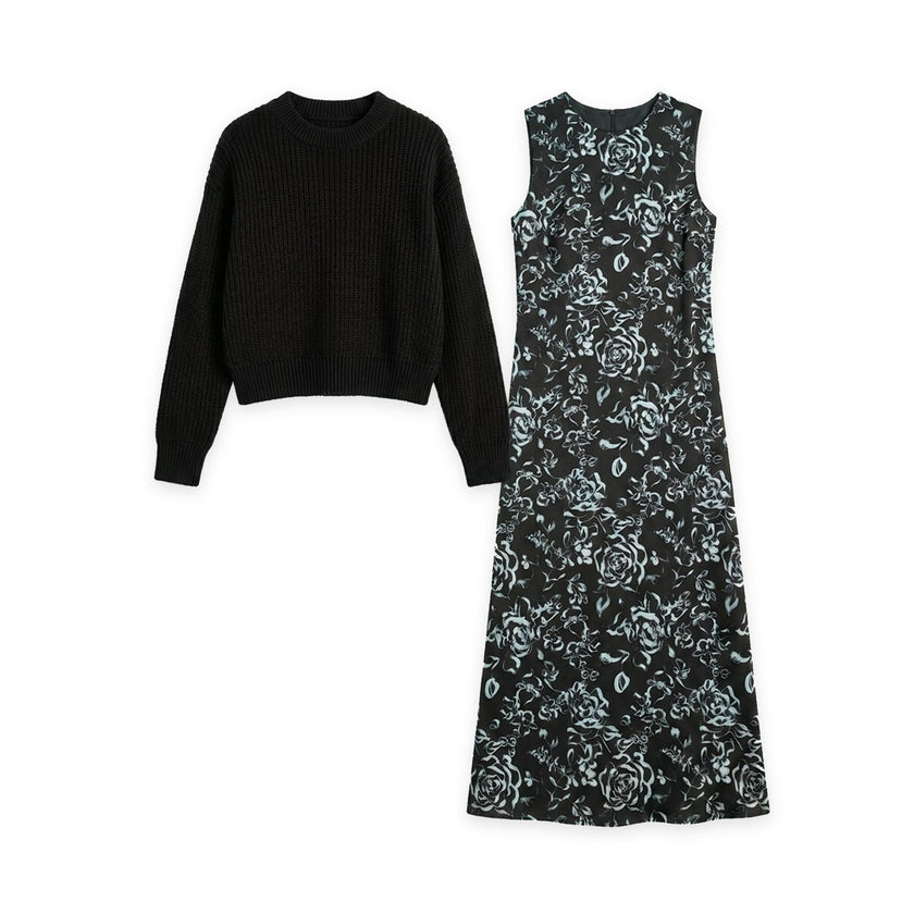Knit And Printed Jumper Set