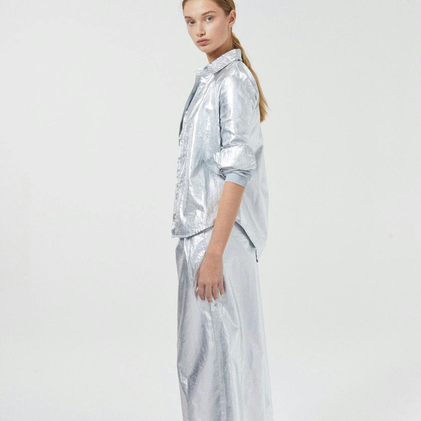 Culotte Metallic Linen Pants - New Silver