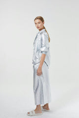 Culotte Metallic Linen Pants - New Silver