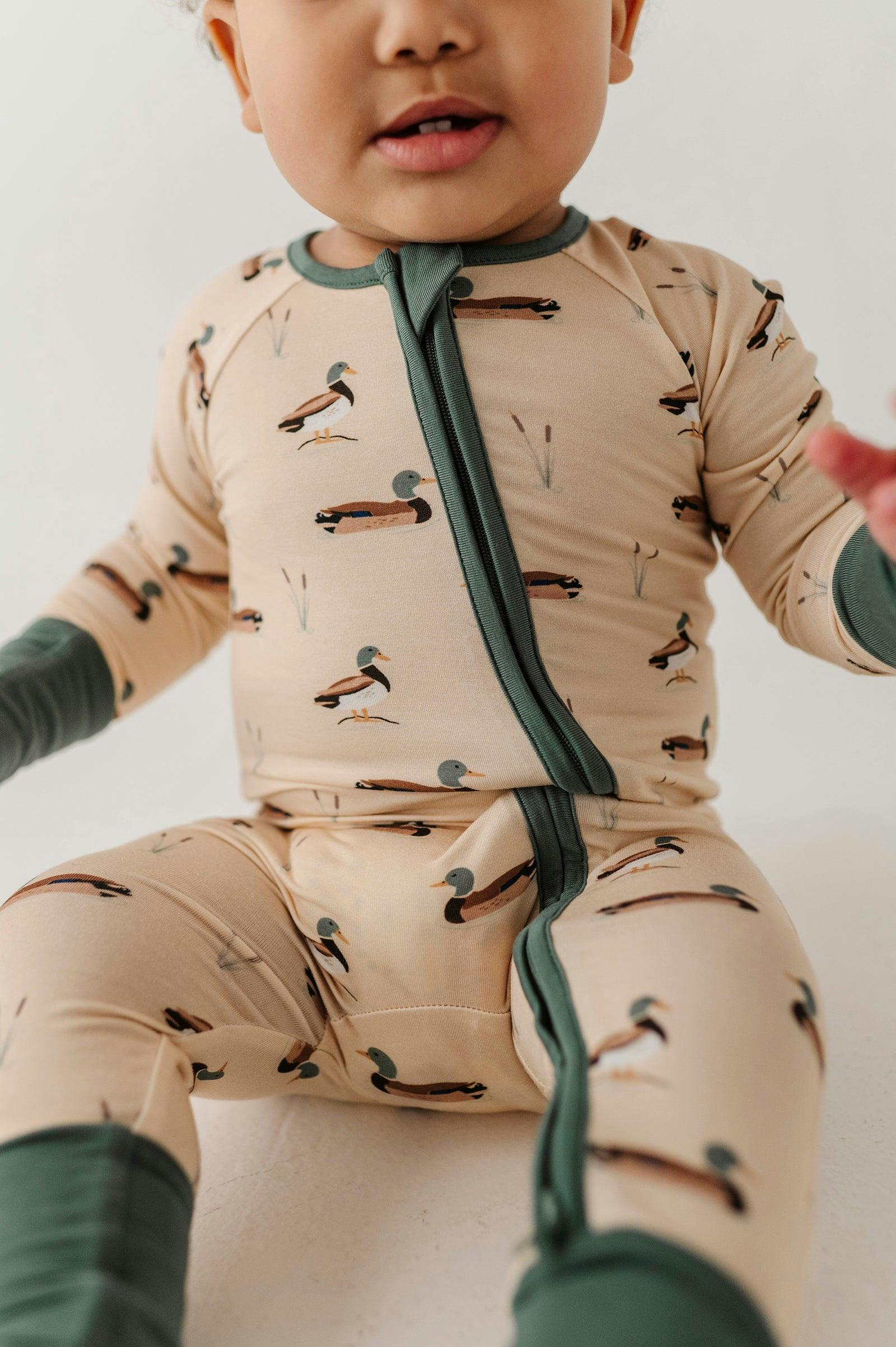 Baby Boy Long Sleeve Zip Romper in Mallard Ducks