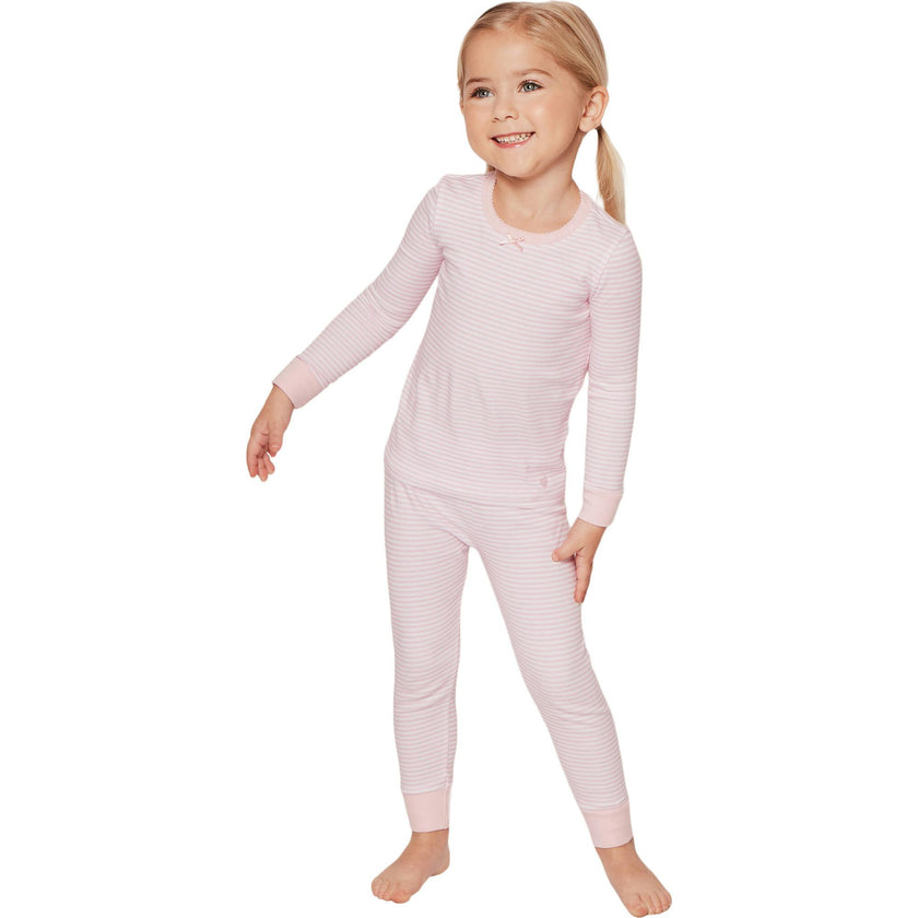 Kid's Pima Snug Fit Pajama Set in Pink Stripe