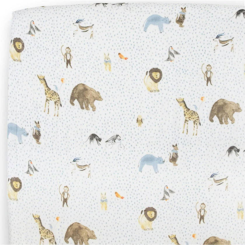 Cotton Muslin Crib Sheet - Party Animals
