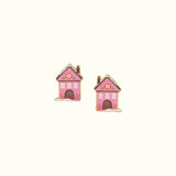 Pink Holiday Village House Stud Earrings