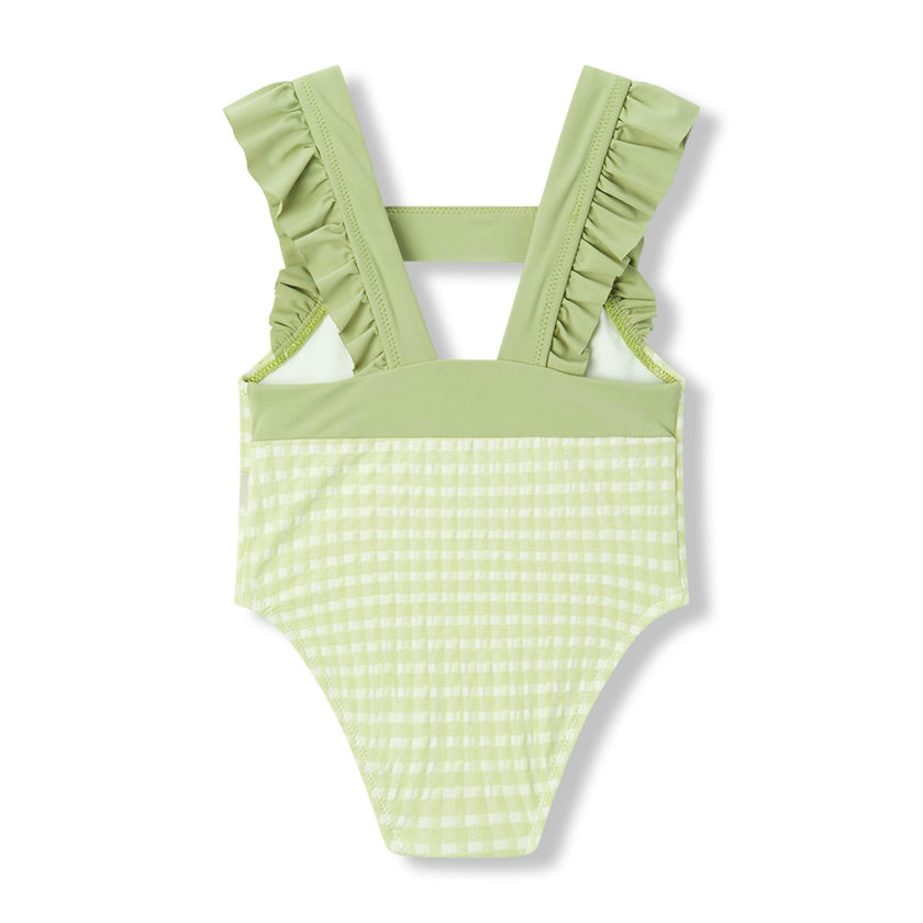 Green Gingham Ruffle Square Neck Swimsuit