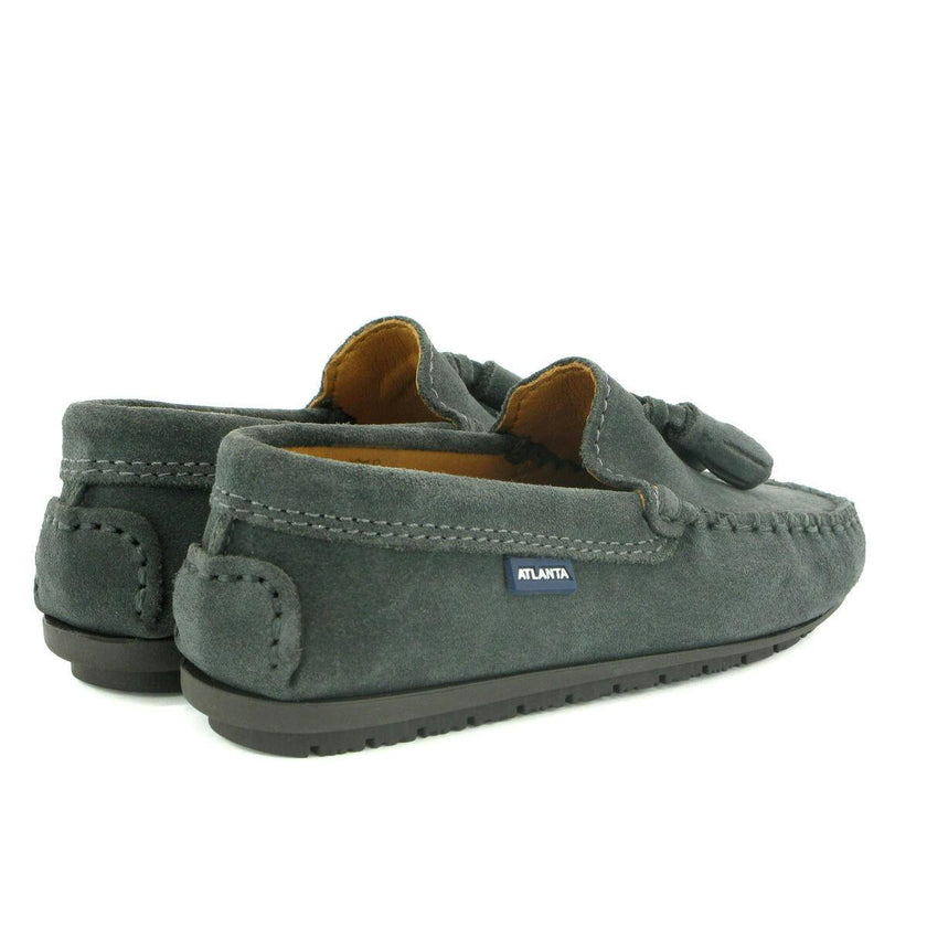 Suede Leather Tassel Moccasins, Grey