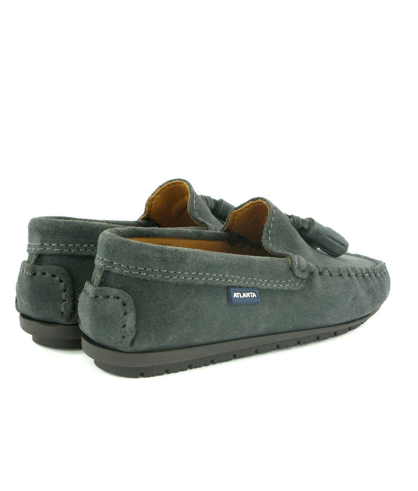 Suede Leather Tassel Moccasins, Grey