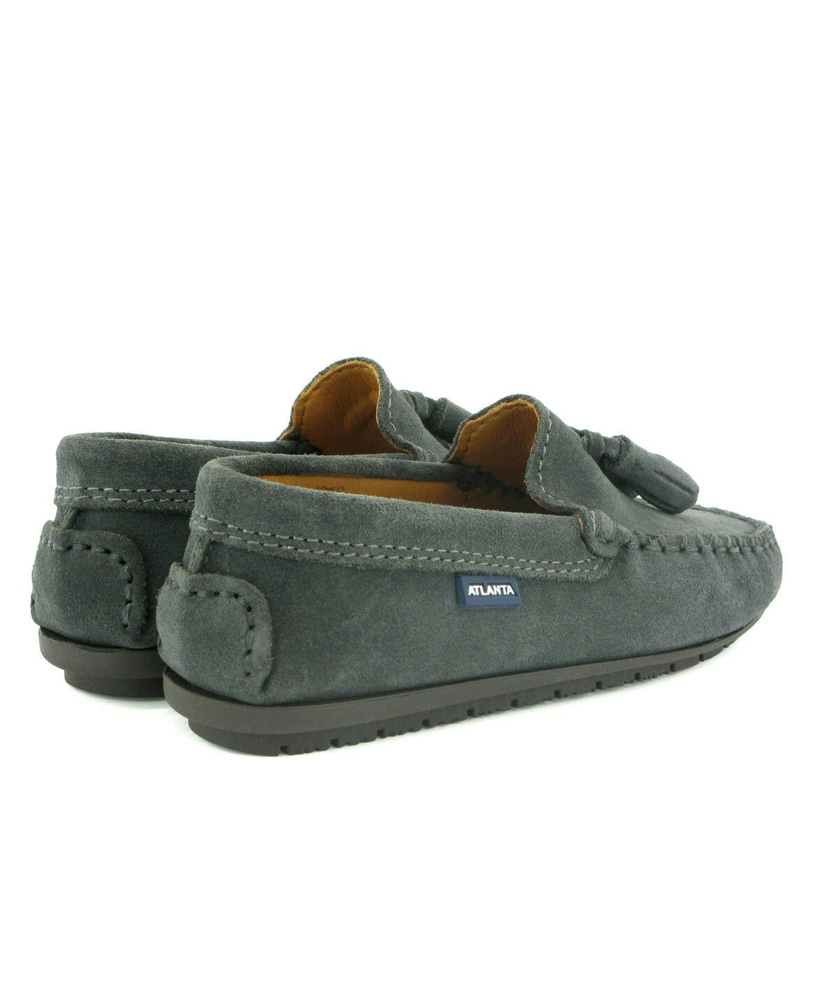 Suede Leather Tassel Moccasins, Grey