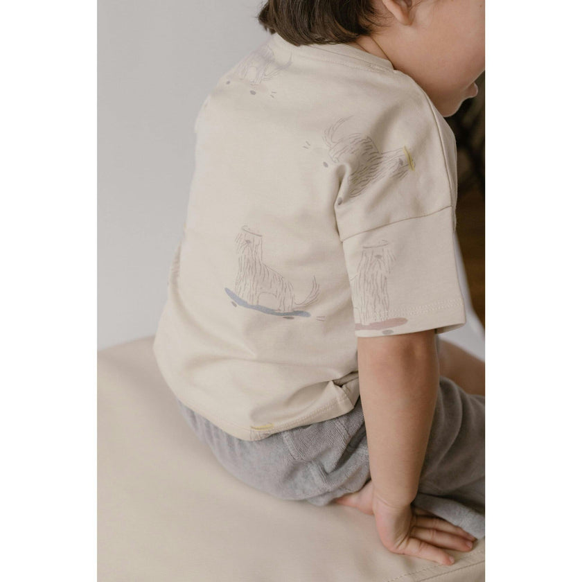 Short Sleeve Round Neck Drop Shoulder T-Shirt, Tan