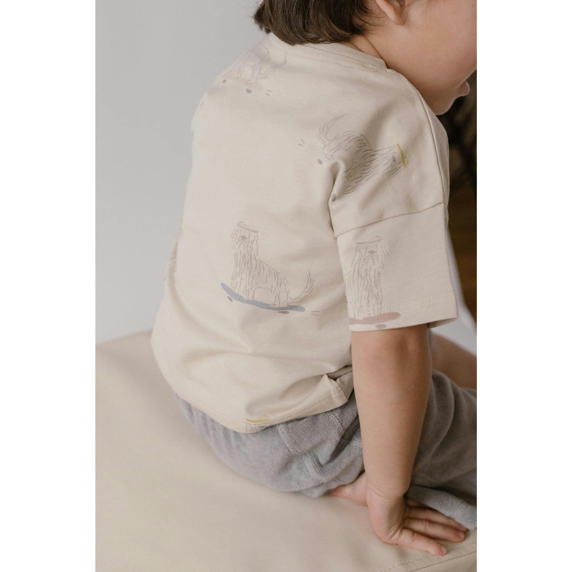 Short Sleeve Round Neck Drop Shoulder T-Shirt, Tan