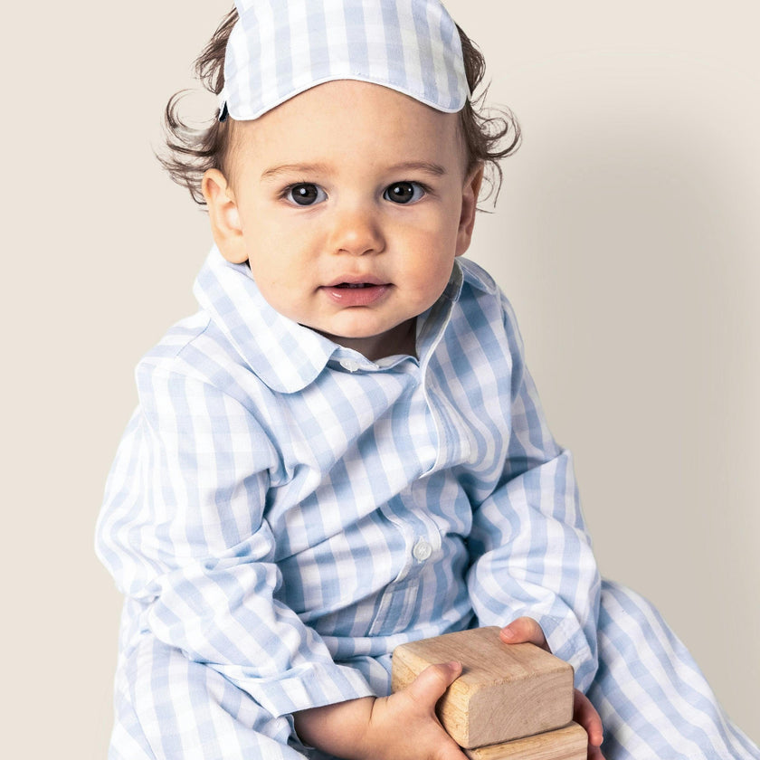 Baby's Twill Classic Romper in Light Blue Gingham