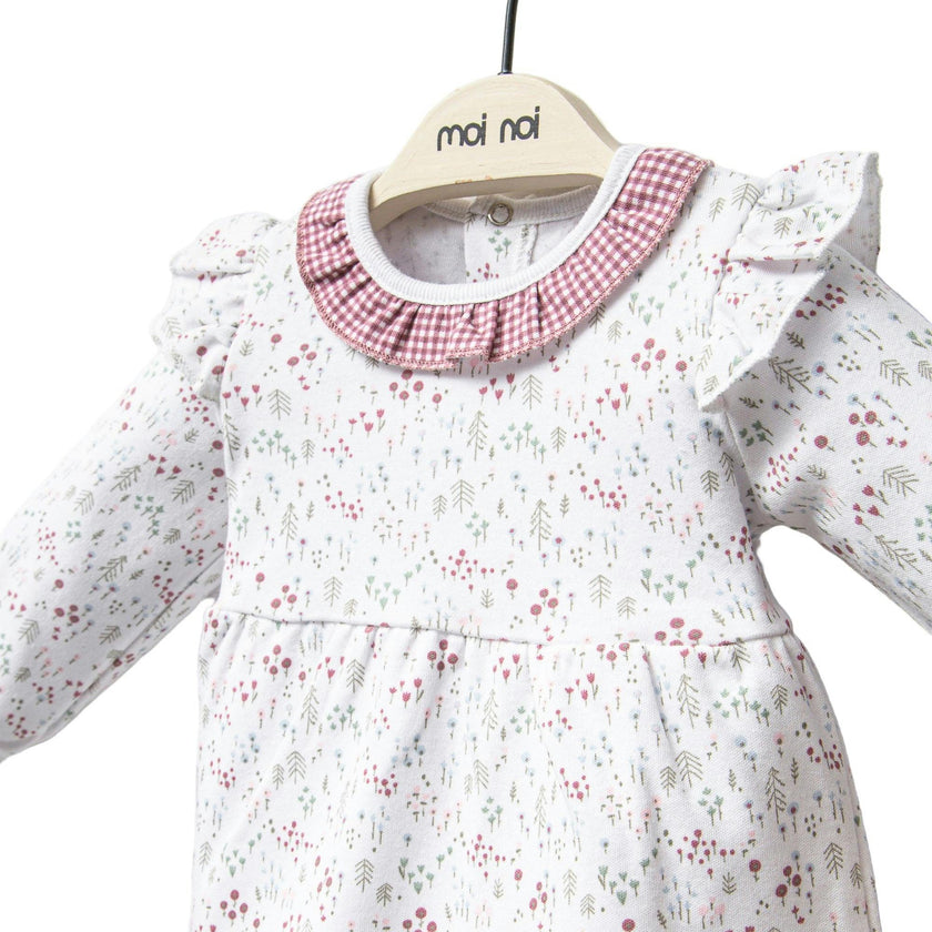 Pink Flower Neckline Ruffle Outfit