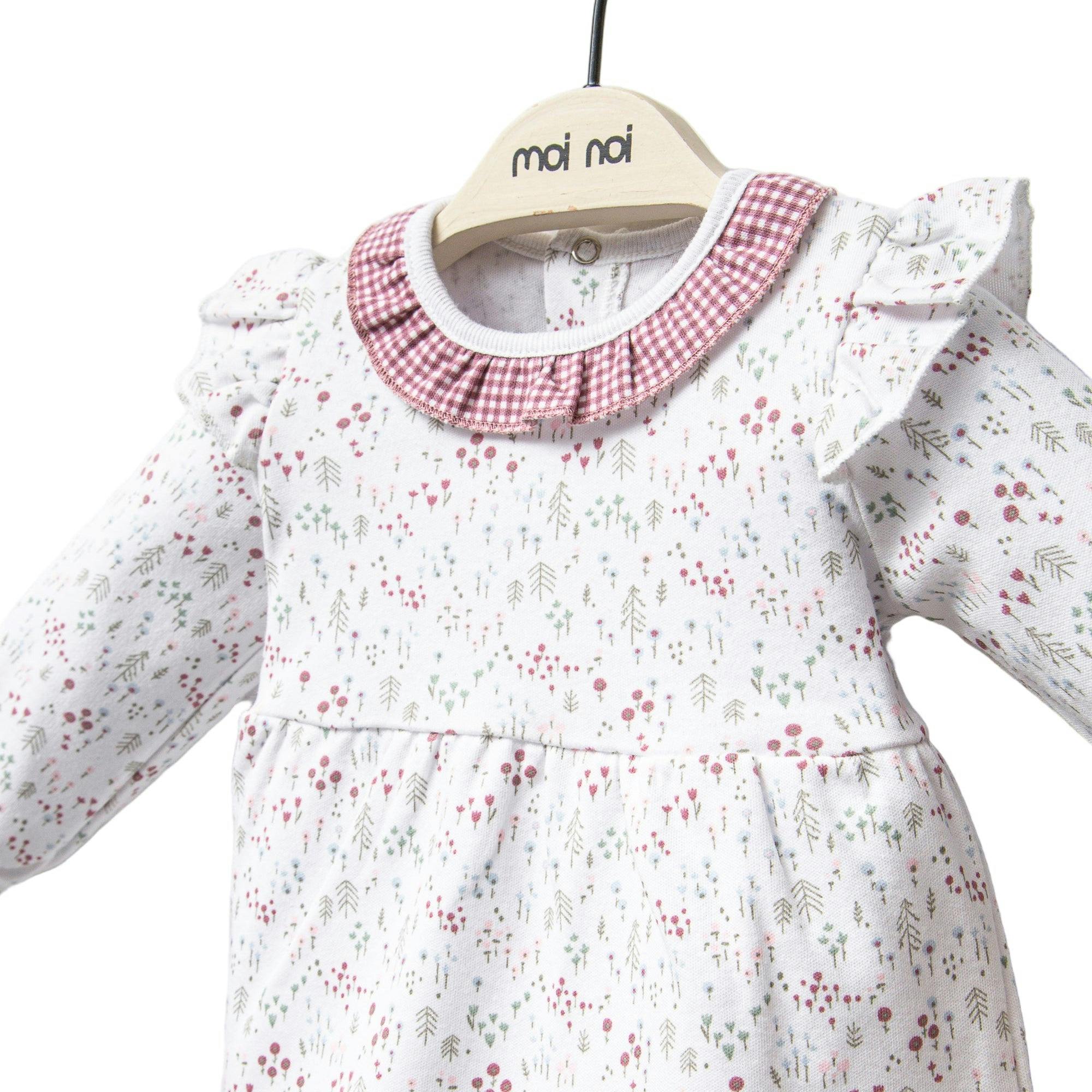 Pink Flower Neckline Ruffle Outfit