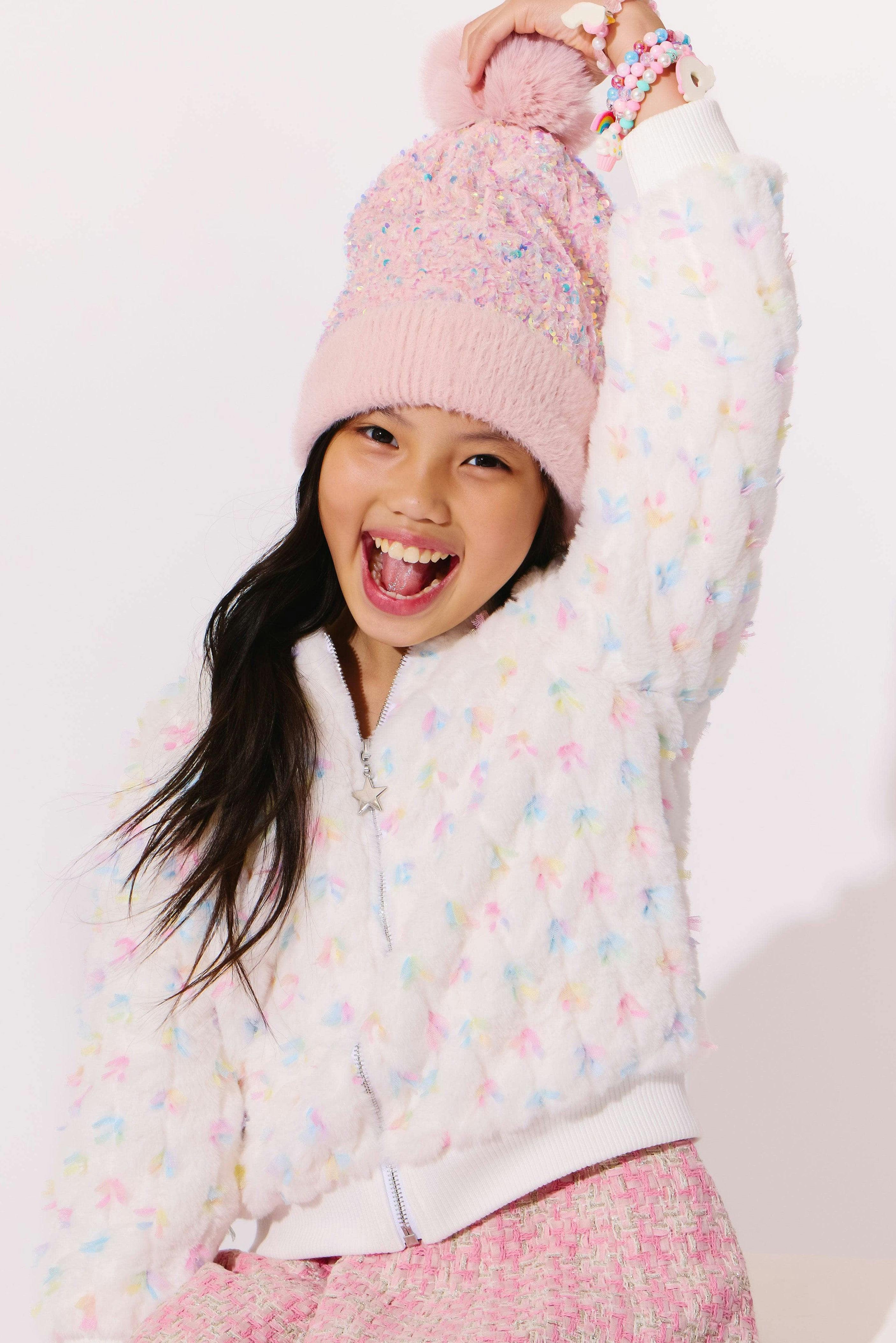 Pastel Bows Fuzzy Bomber
