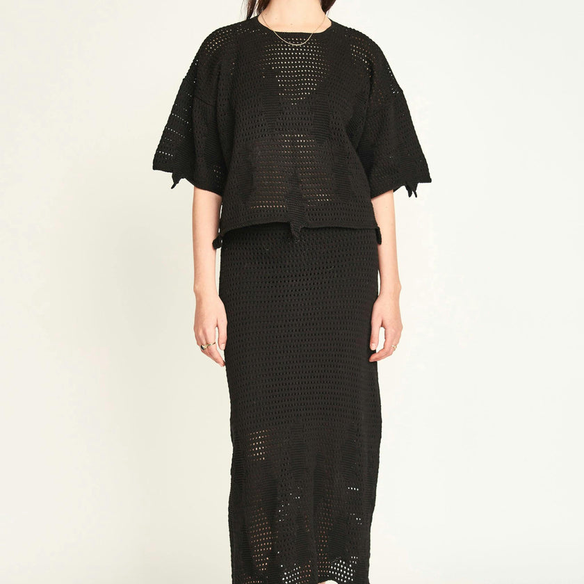 Lokaro Pointelle Skirt in Black