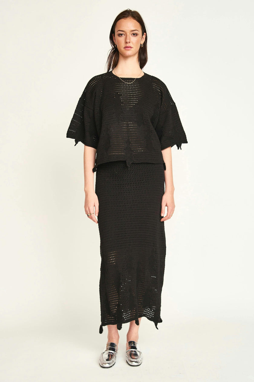 Lokaro Pointelle Skirt in Black