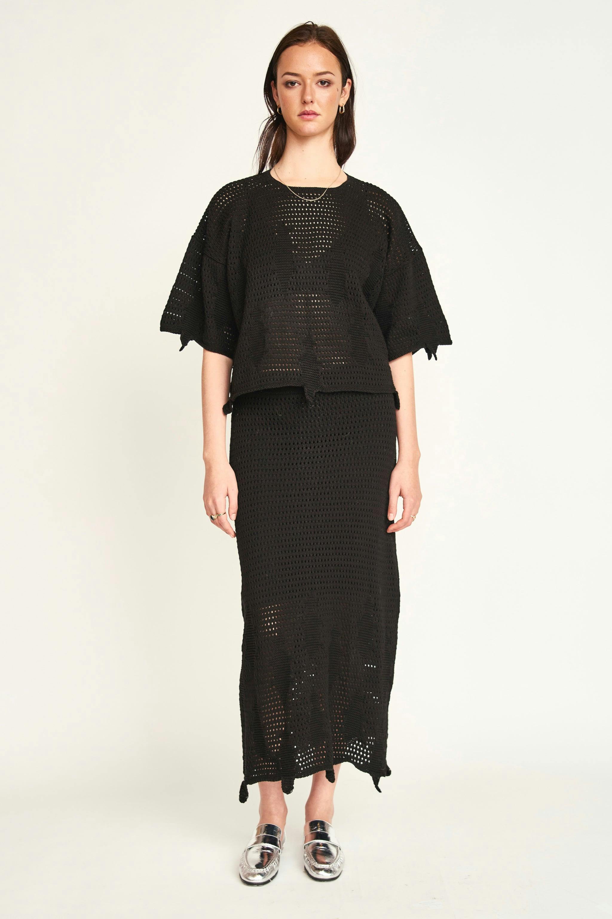 Lokaro Pointelle Skirt in Black