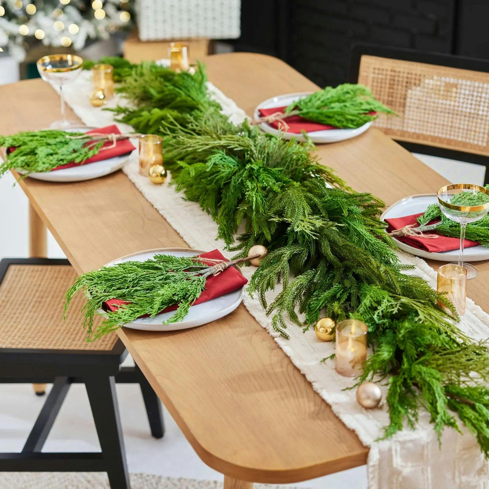 Real Touch Winter Greenery with Cypress, Norfolk & Pine Christmas Long Centerpiece Table Large Runner Swag
