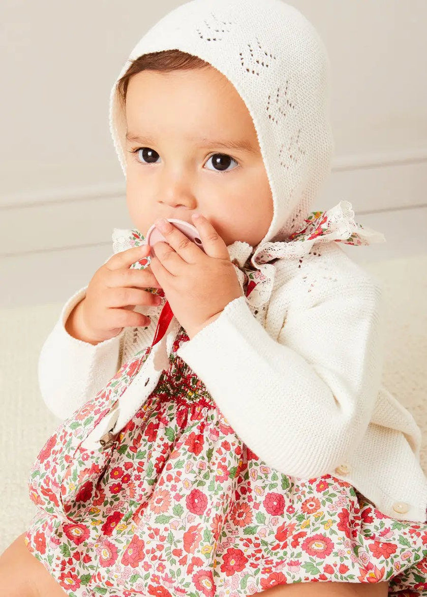 Openwork Cotton Knitted Bonnet in Cream (S-L)